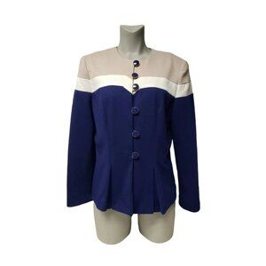 80s - 90s Leslie Fay Collections colorblock long sleeve button down top